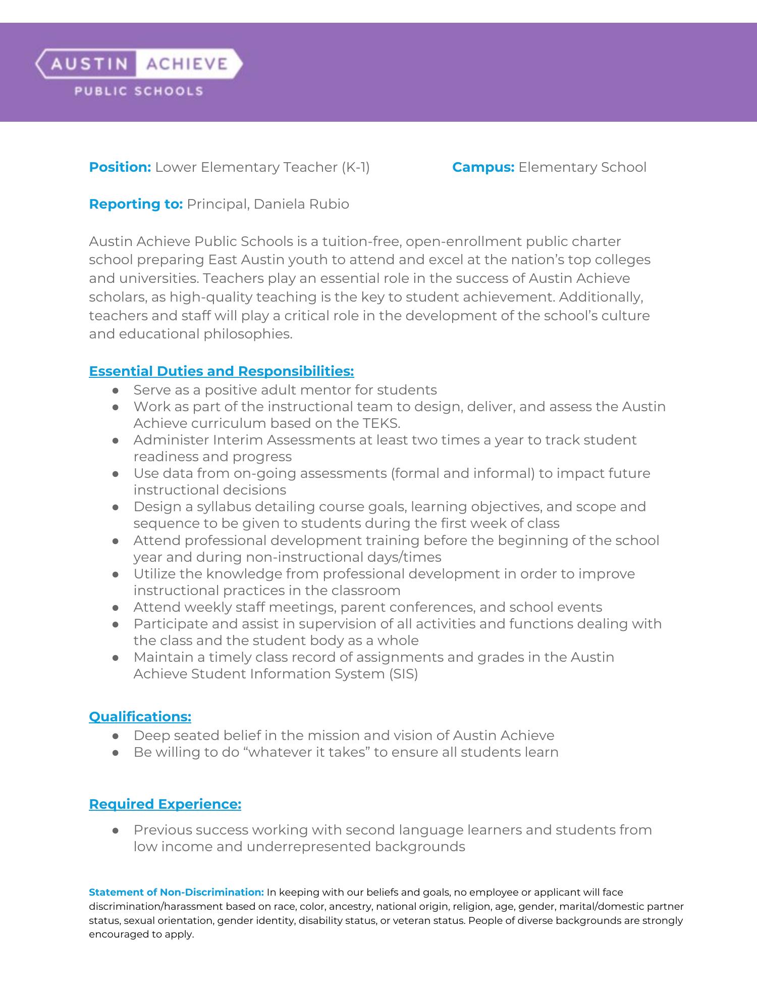 Lower Elementary Teacher Job Description 20 21 Pdf DocDroid   Lower Elementary Teacher Job Description 20 21 Pdf 