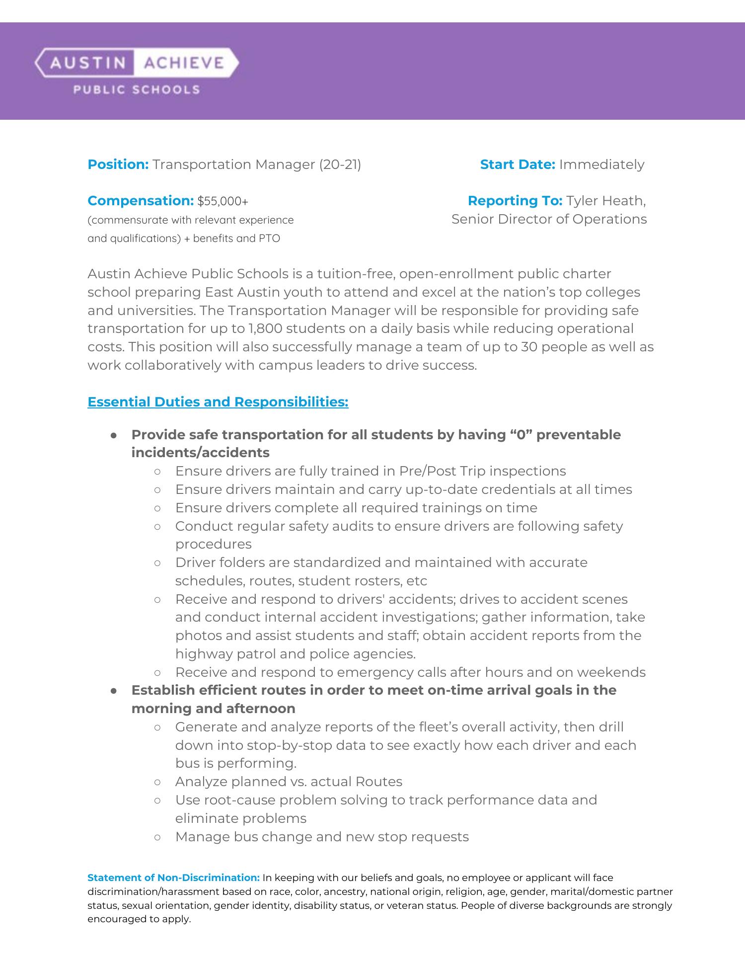 Transportation Manager Job Description 20 21 pdf DocDroid