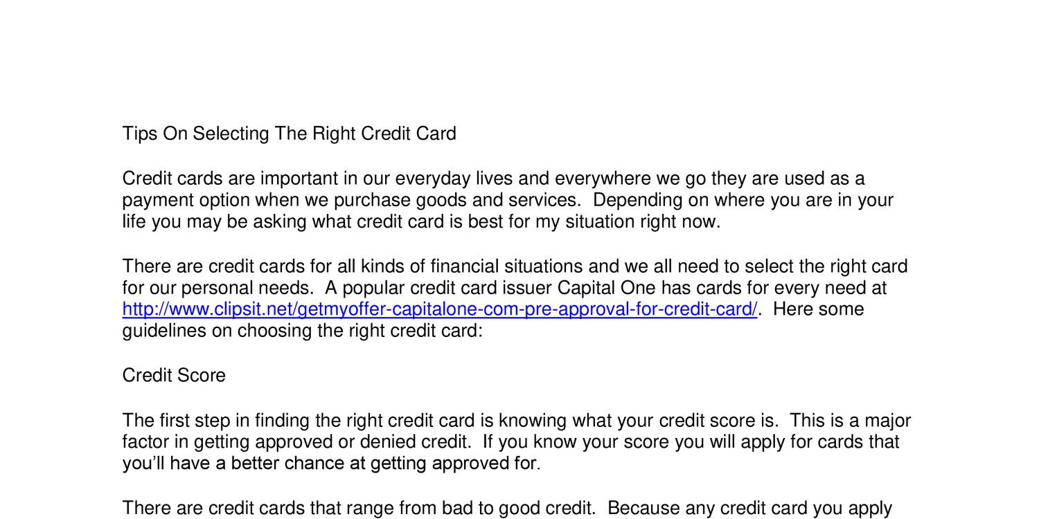 Tips On Selecting The Right Credit Card Docx Docdroid