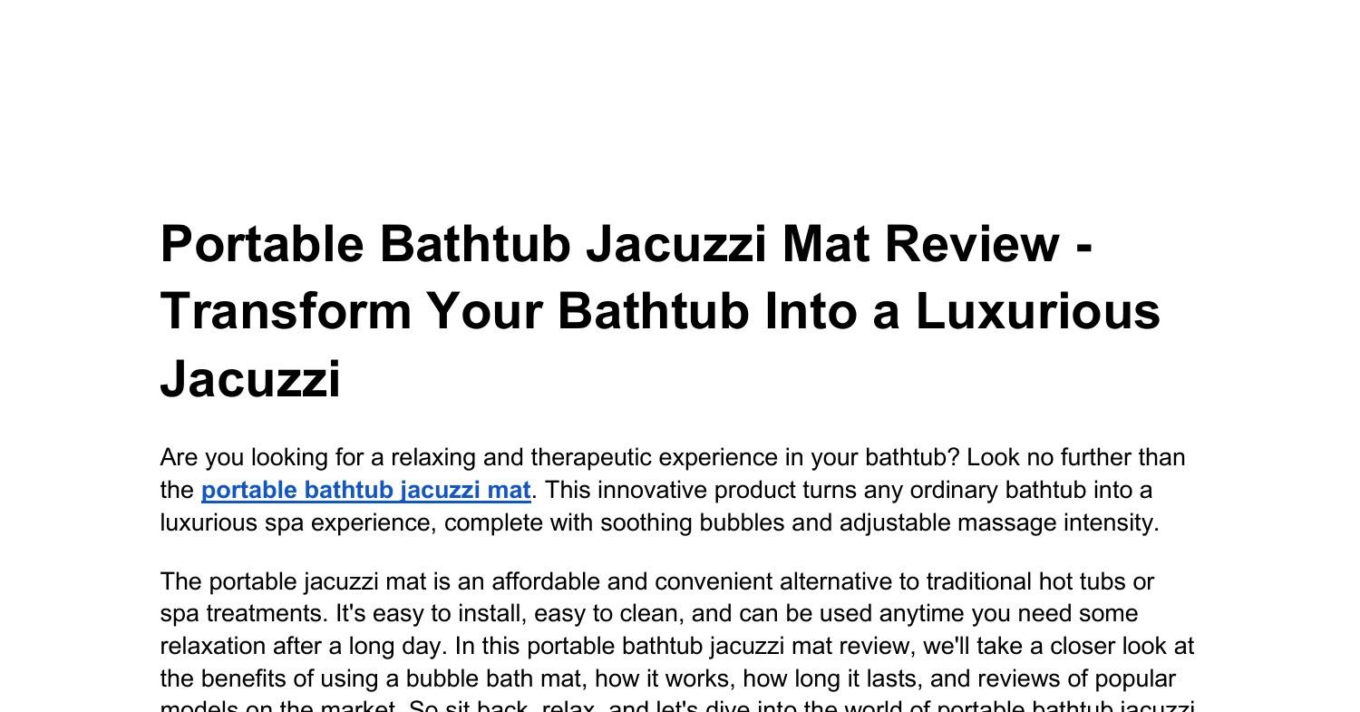 Portable Bathtub Jacuzzi Mat Review